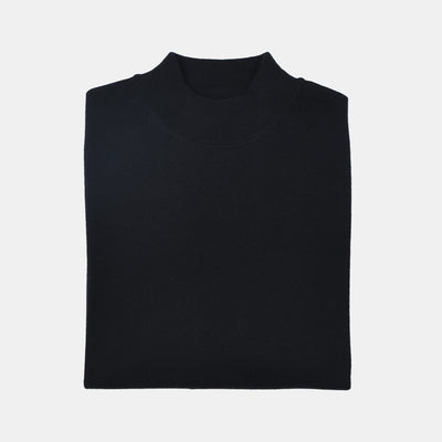 Mock Neck Sweater in Merino Wool - Black