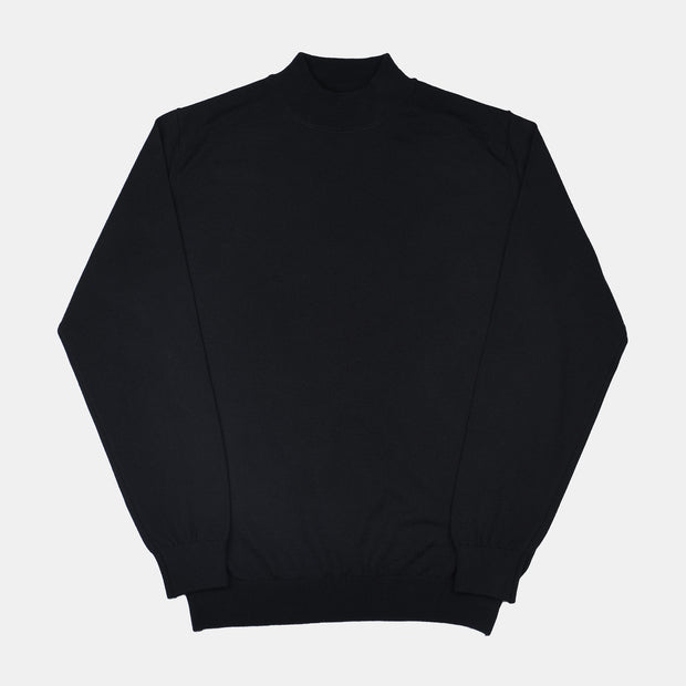 Mock Neck Sweater in Merino Wool - Black