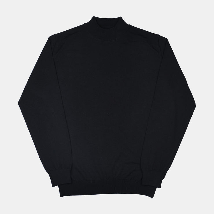 Mock Neck Sweater in Merino Wool - Black