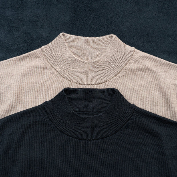 Mock Neck Sweater in Merino Wool - Black