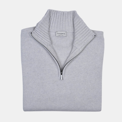 Thick Half Zip Mock Neck in Wool and Cashmere - Light Grey