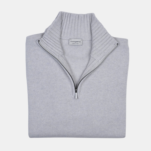 Thick Half Zip Mock Neck in Wool and Cashmere - Light Grey