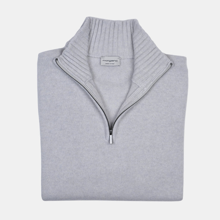 Thick Half Zip Mock Neck in Wool and Cashmere - Light Grey