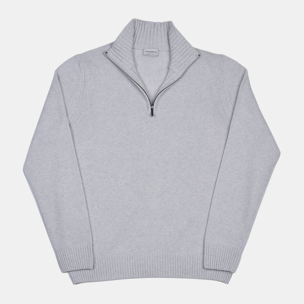 Thick Half Zip Mock Neck in Wool and Cashmere - Light Grey
