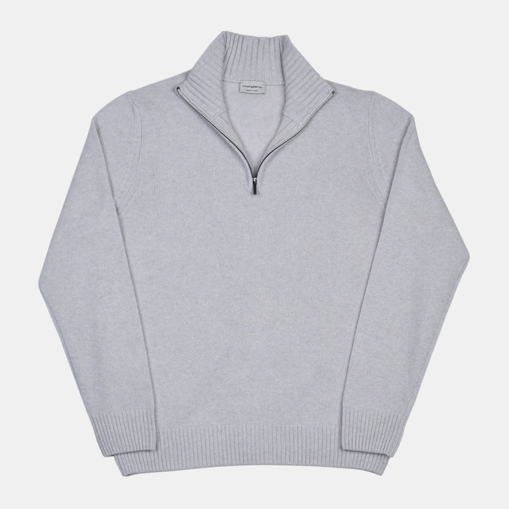 Thick Half Zip Mock Neck in Wool and Cashmere - Light Grey