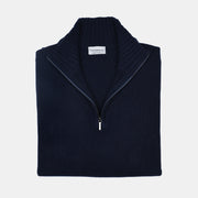 Thick Half Zip Mock Neck in Wool and Cashmere - Navy