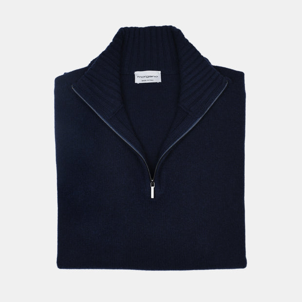 Thick Half Zip Mock Neck in Wool and Cashmere - Navy