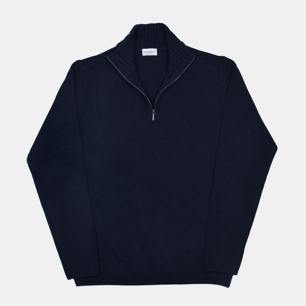 Thick Half Zip Mock Neck in Wool and Cashmere - Navy