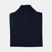 Thick Half Zip Mock Neck in Wool and Cashmere - Navy