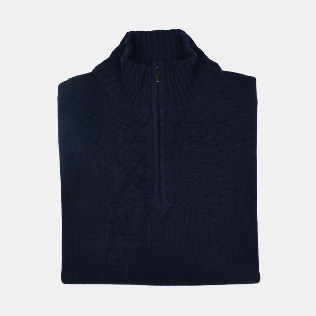 Thick Half Zip Mock Neck in Wool and Cashmere - Navy