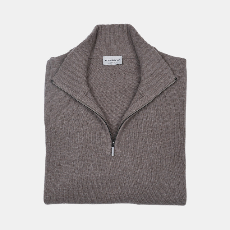Thick Half Zip Mock Neck in Wool and Cashmere - Noce