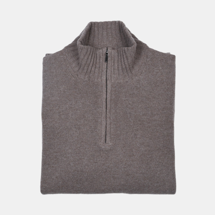 Thick Half Zip Mock Neck in Wool and Cashmere - Noce