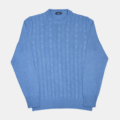 Crewneck Cable Knit in Linen and Cotton - Blue