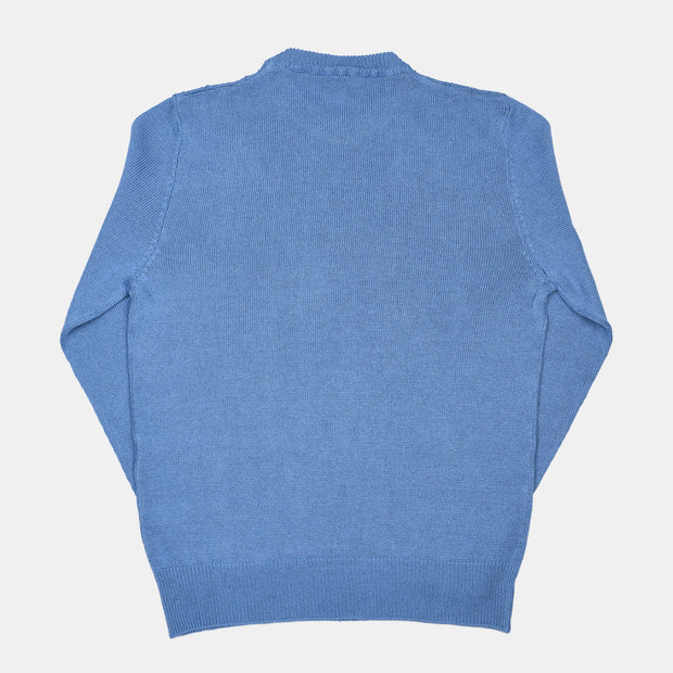 Crewneck Cable Knit in Linen and Cotton - Blue
