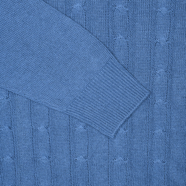 Crewneck Cable Knit in Linen and Cotton - Blue