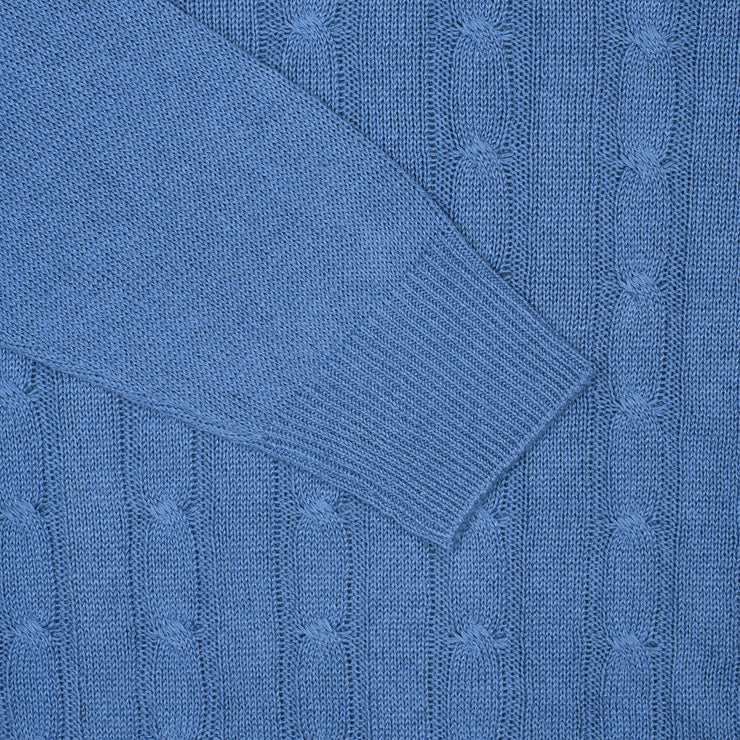 Crewneck Cable Knit in Linen and Cotton - Blue
