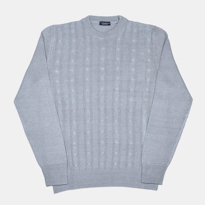 Crewneck Cable Knit in Linen and Cotton - Light Grey