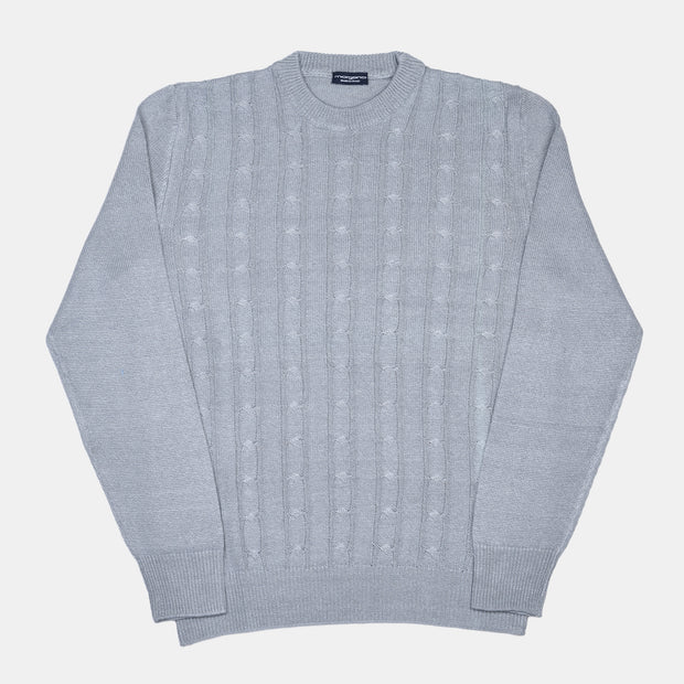 Crewneck Cable Knit in Linen and Cotton - Light Grey