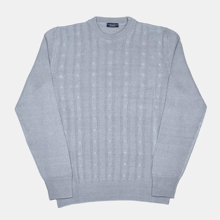 Crewneck Cable Knit in Linen and Cotton - Light Grey