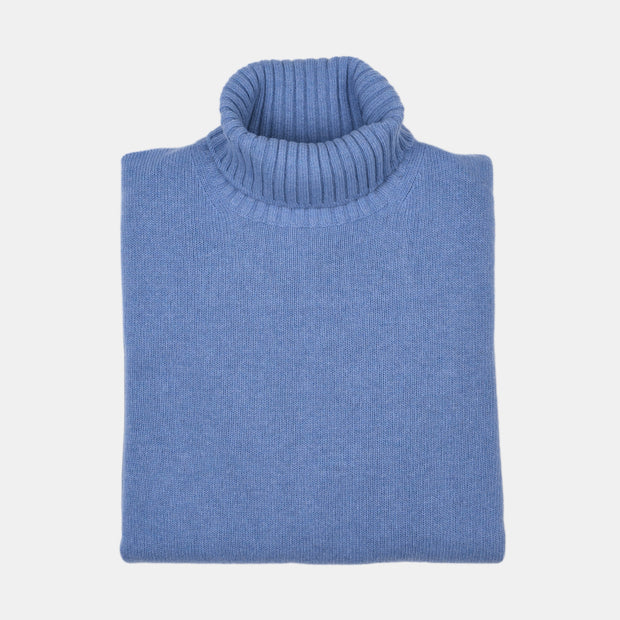 Roll-neck in Wool and Cashmere - Blue