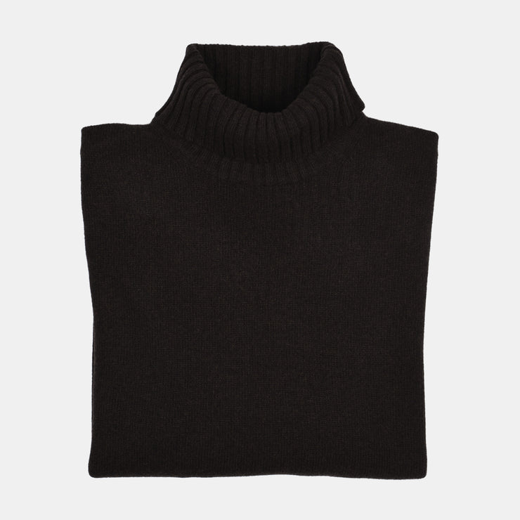 Roll-neck in Wool and Cashmere - Deep Brown