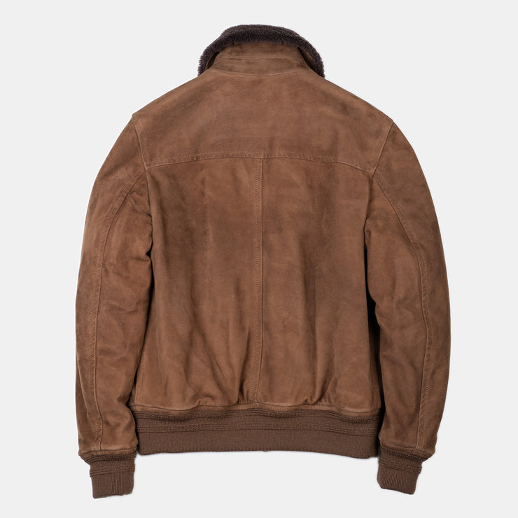 Flight Jacket with Shearling Collar in Suede - Sesame
