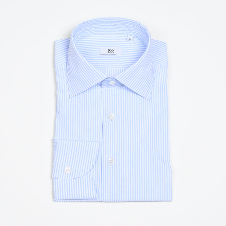 Semi Cutaway Collar Shirt in Light Blue Stripes Poplin