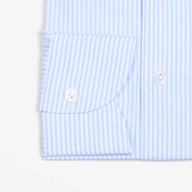 Semi Cutaway Collar Shirt in Light Blue Stripes Poplin
