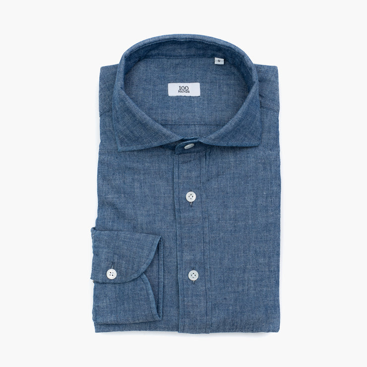 Cutaway Collar Shirt in Light Blue Japanese Chambray
