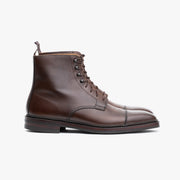 Northcote Cap toe Derby Boot in Dark Brown Waxed Calf Caine