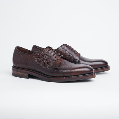 Troon Rog Plain Toe Derby in Brown Scotch Grain