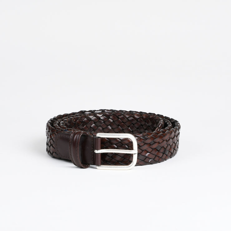 Woven Leather Belt in Dark Brown