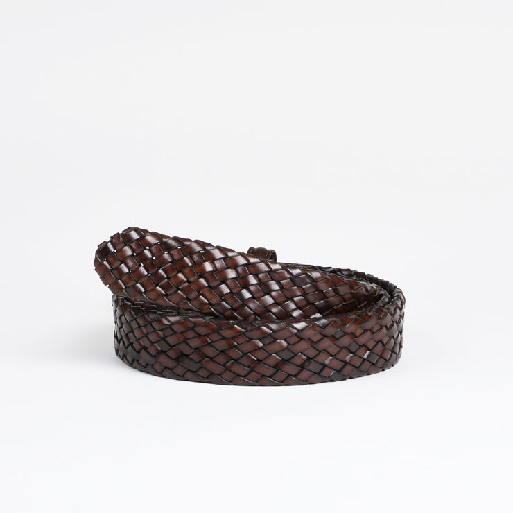 Woven Leather Belt in Dark Brown