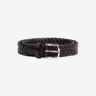 Braided Leather Belt in Antique Brown