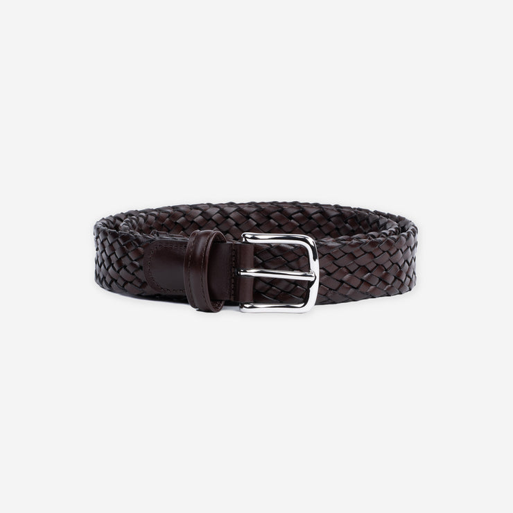 Braided Calf Leather Belt - Antique Brown