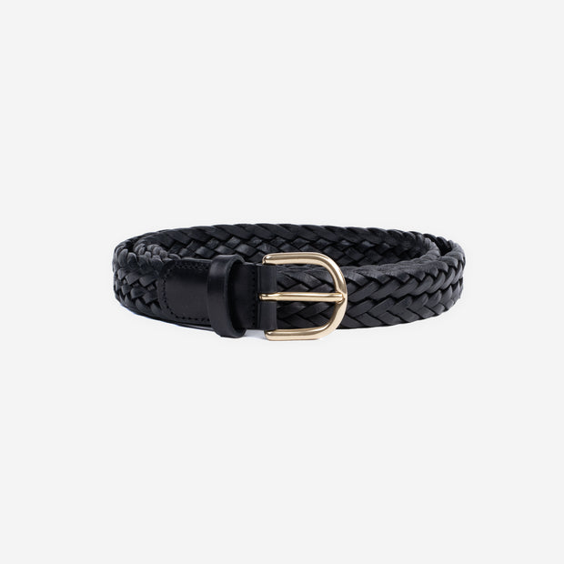 Braided Leather Belt in Black Calf