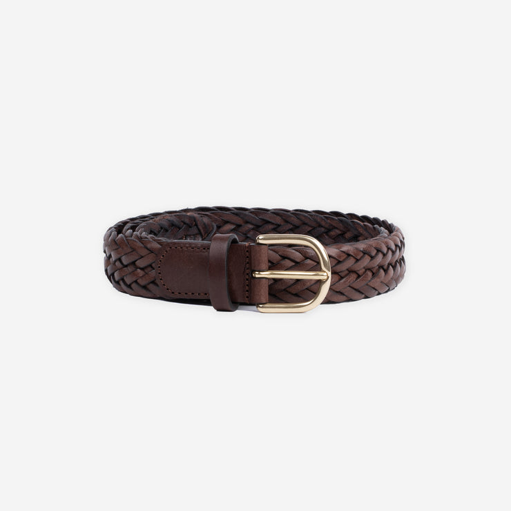Braided Leather Belt in Cocoa Brown