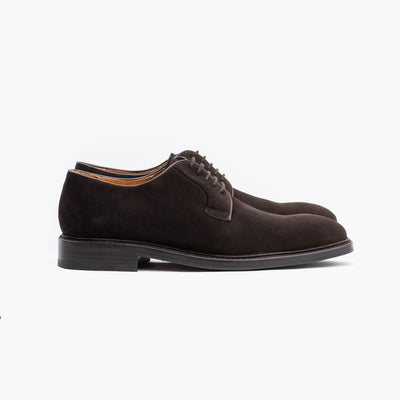 Plain Toe Derby in Dark Brown Suede