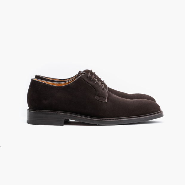 Plain Toe Derby in Dark Brown Suede