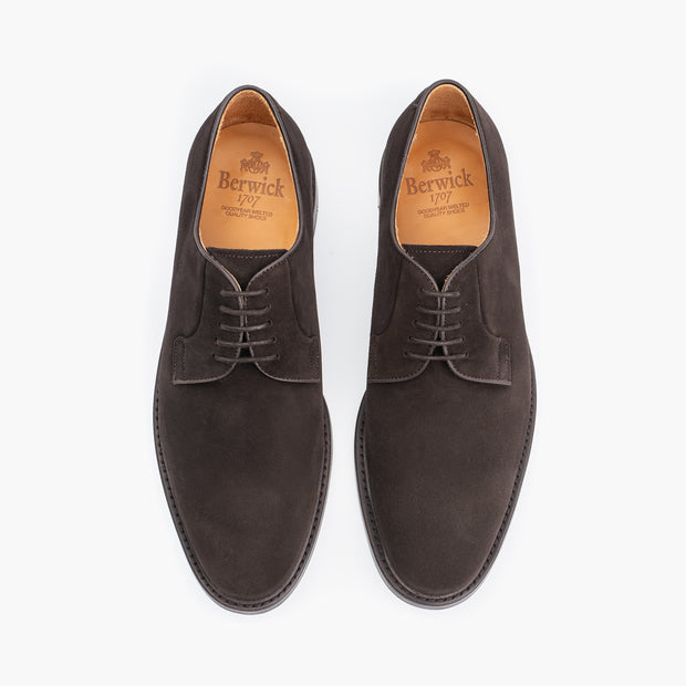 Plain Toe Derby in Dark Brown Suede