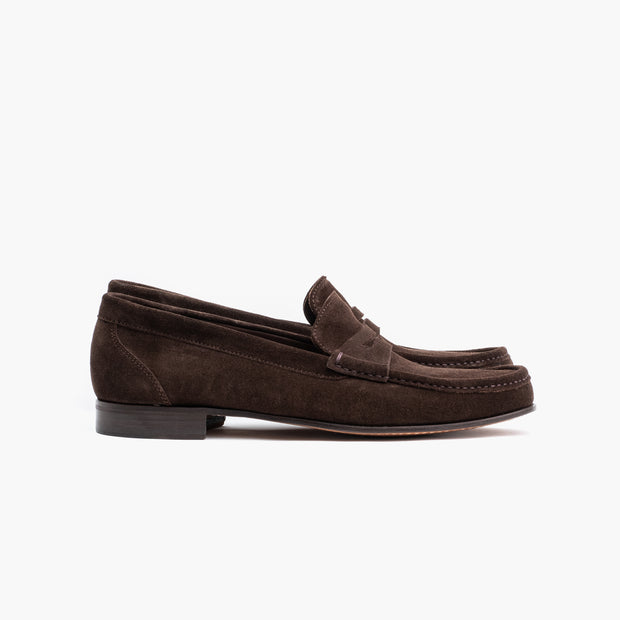 Summer Penny Loafer in Dark Brown Suede