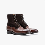 Field Boot in Brown Burnished Calf and Suede