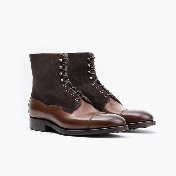 Field Boot in Medium Brown Calf and Suede