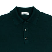 Long Sleeve Knitted Polo in Emerald Green Merino Wool