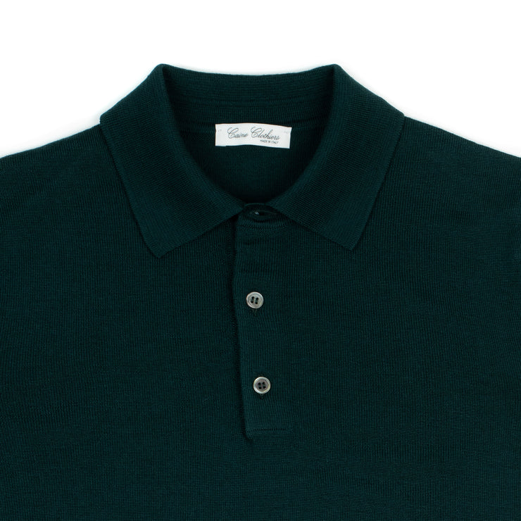 Long Sleeve Knitted Polo in Emerald Green Merino Wool