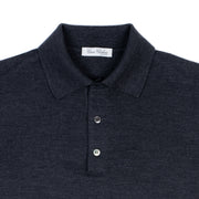 Long Sleeve Knitted Polo in Grey Merino Wool