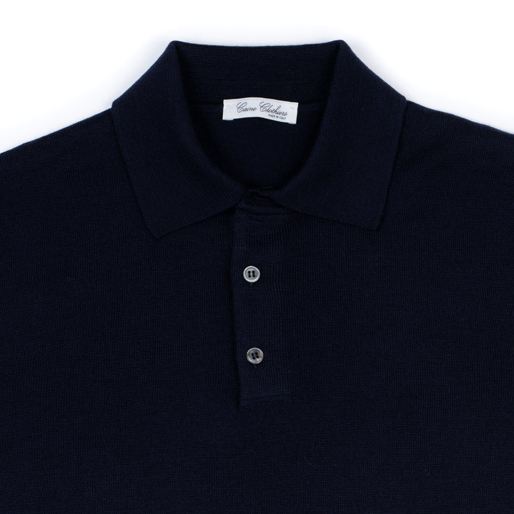 Long Sleeve Knitted Polo in Navy Merino Wool