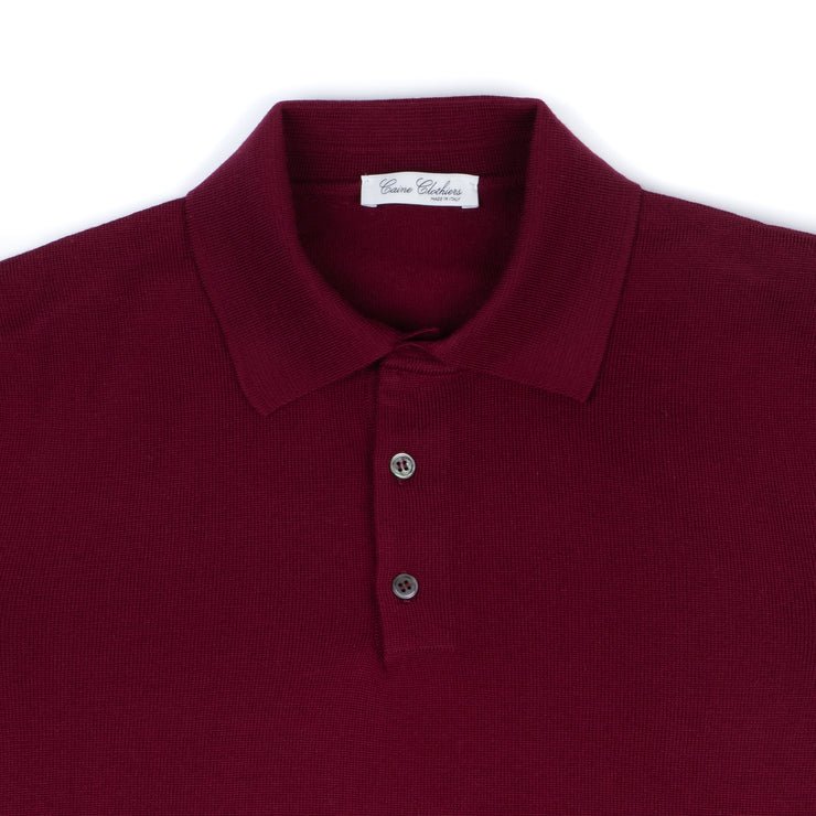 Long Sleeve Knitted Polo in Wine Merino Wool