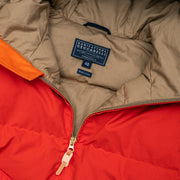 Down Hooded Jacket in Orange Dry Waxed Cotton
