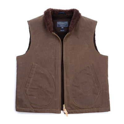 Mountain Gilet in Dark Tan Waxed Cotton